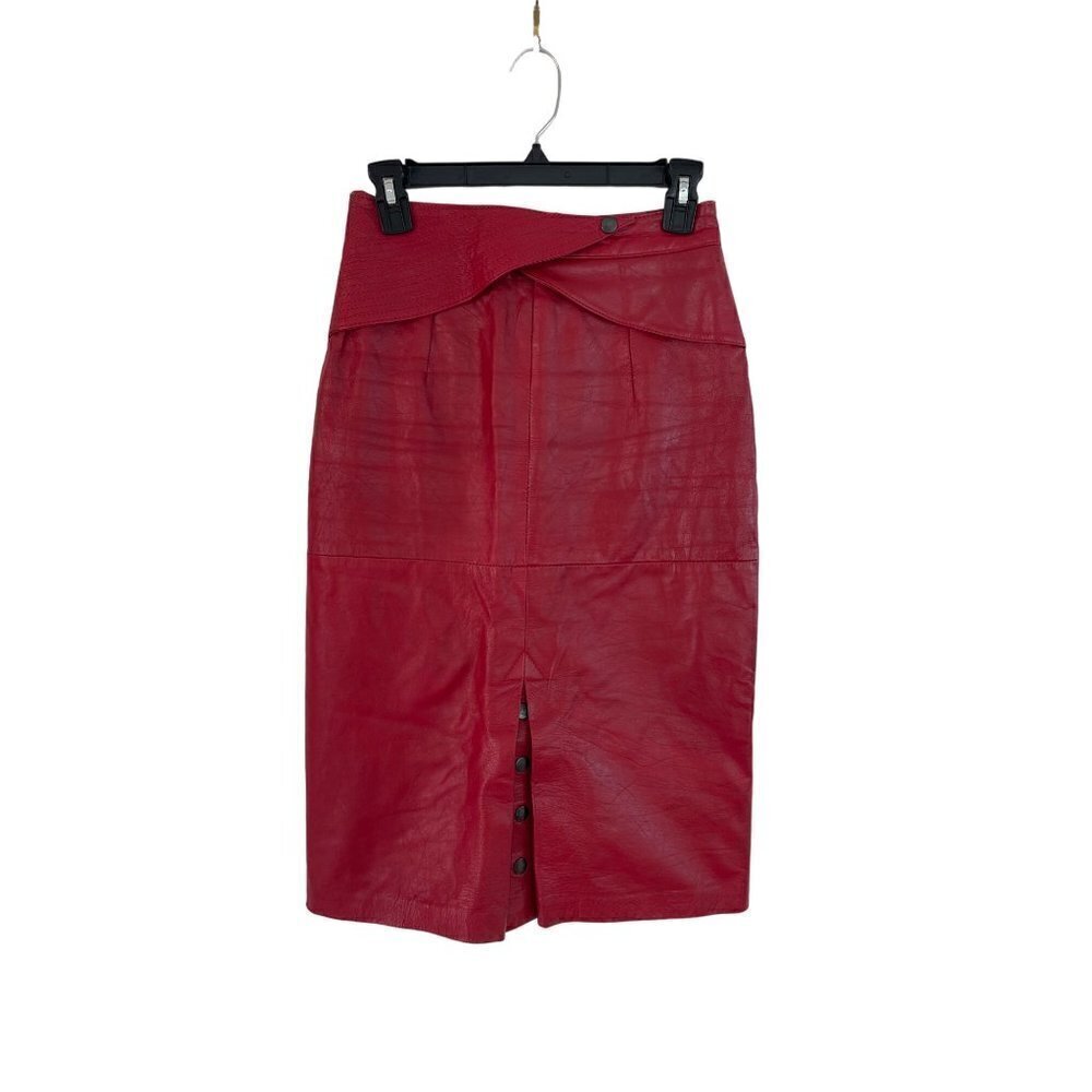 Joie De Vie Vintage Womens Skirt Size 6 Red Leather Snap Slit Mini India